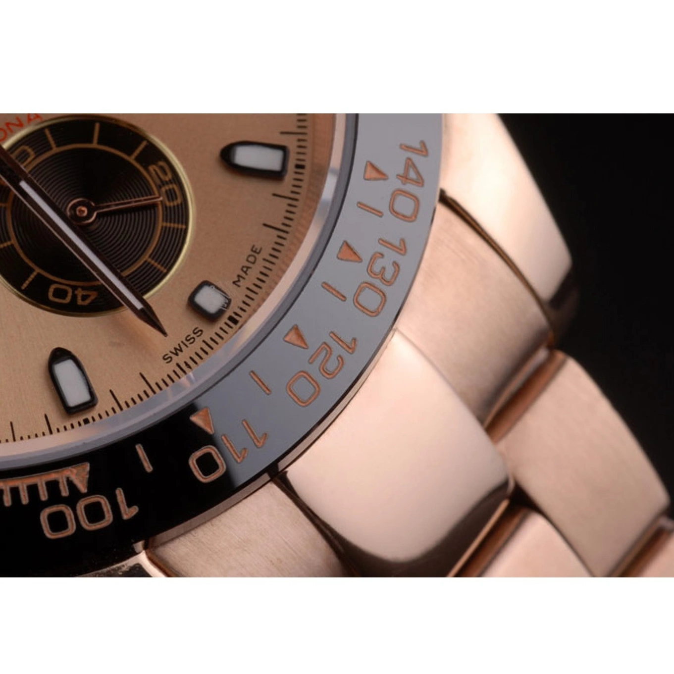 AAA Replica Watches Plated Gold Gold Rose Rolex 80244 Strap Ion Daytona Rose Tachymeter Dial 0814